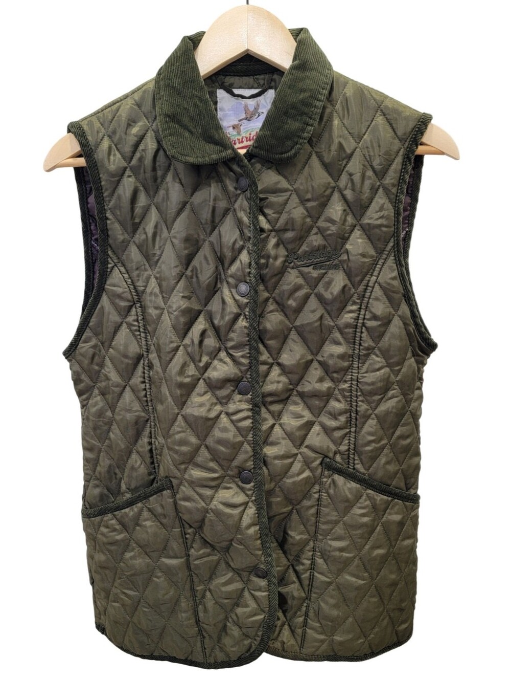 John Partridge English Clothing Olive Green Quilted Vest Corduroy Trim Women’s M - Picture 3 of 17